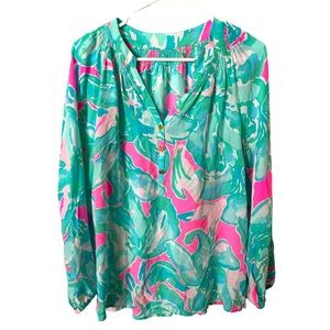 Lily Pulitzer Elsa Silk Top - Pink Green Blue